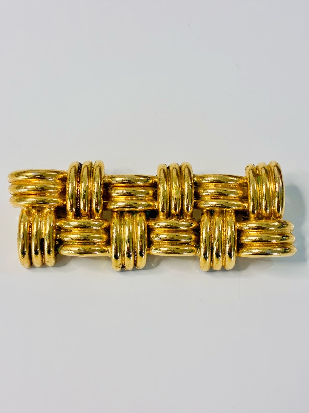 Source Unknown Gold Woven Link Bar Brooch